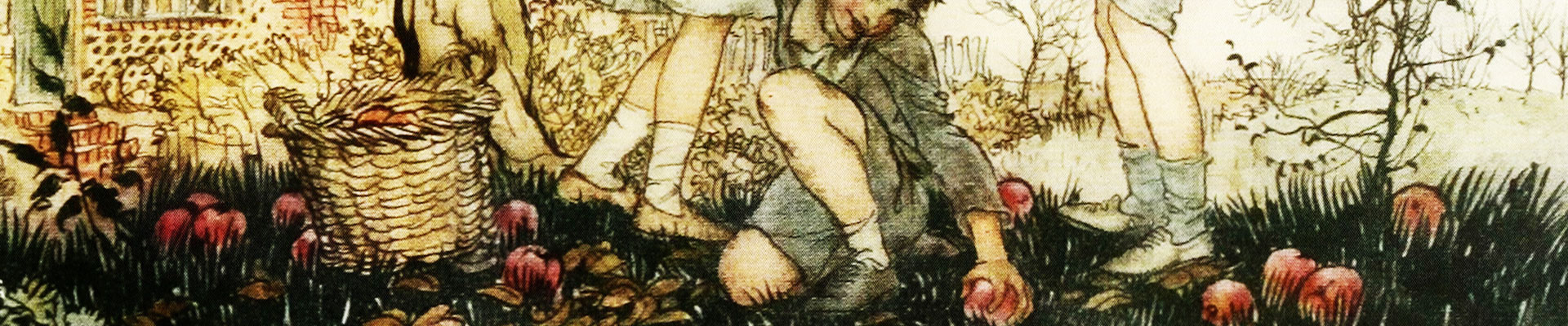 Dzieci zbierające jabłka. Il. Arthur Rackham / domena publiczna